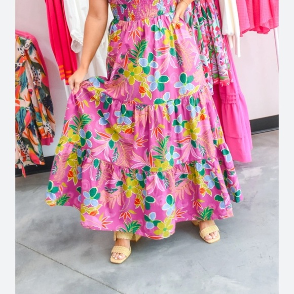 NWT Listicle Floral Puff Sleeve Tiered Smocked Maxi Poplin Cotton Dress LARGE - Picture 6 of 17